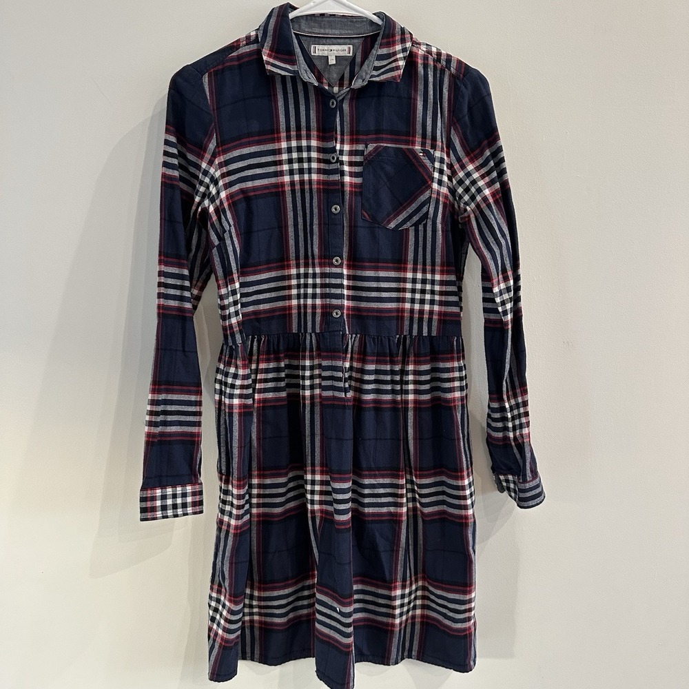 NWOT Girls Tommy Hilfiger‎ Plaid Dress Size 16 Blue Long Sleeve Fall Dress